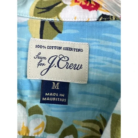 J.Crew Button Down Shirt Mens M Blue Resort Tropical Floral Cotton Short Sleeve - Picture 2 of 10